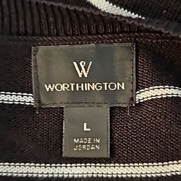 Worthington Black and White Striped Lightweight Sweater V-Neck Womans Size L - Picture 8 of 9